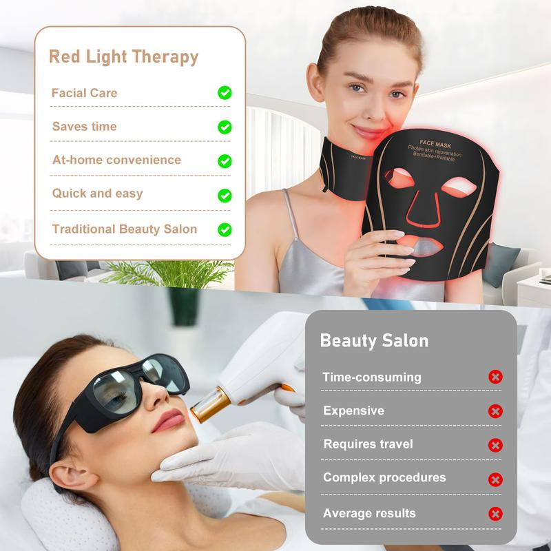 Red Light Therapy for Face, 7 Modes Portable Led Face Mask Light Therapy with Remote Control, Leds Face Mask & Neck Mask Red,Advanced Skincare Made Easy,Timing Function, Red Light Therapy at Home Facial Glow