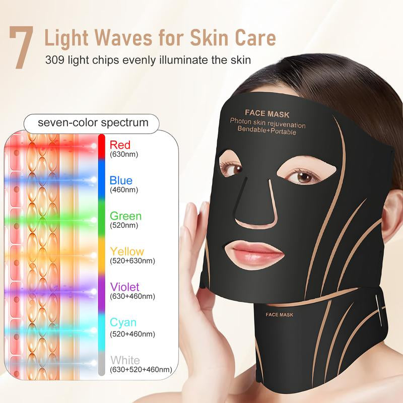 Red Light Therapy for Face, 7 Modes Portable Led Face Mask Light Therapy with Remote Control, Leds Face Mask & Neck Mask Red,Advanced Skincare Made Easy,Timing Function, Red Light Therapy at Home Facial Glow
